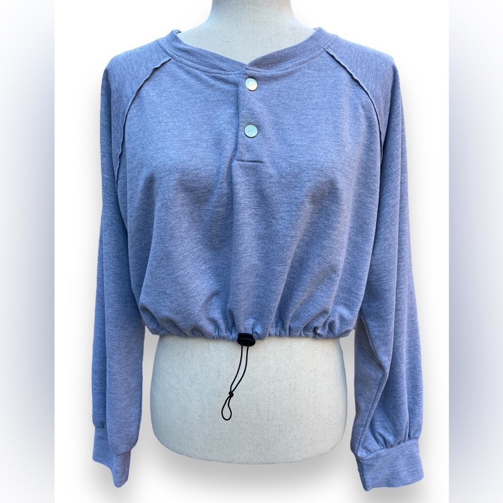INTIMATELY Free People Team Player Pullover Cropped Long Sleeve Sweatshirt, gray
